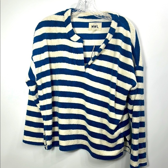 Madewell MWL Loop Terry Notched Sweatshirt size medium.NWT.Blue and White - Picture 1 of 8